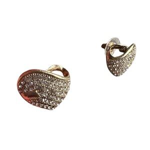 Gold and Rhinestone Accented Heart Shaped Stud Earrings